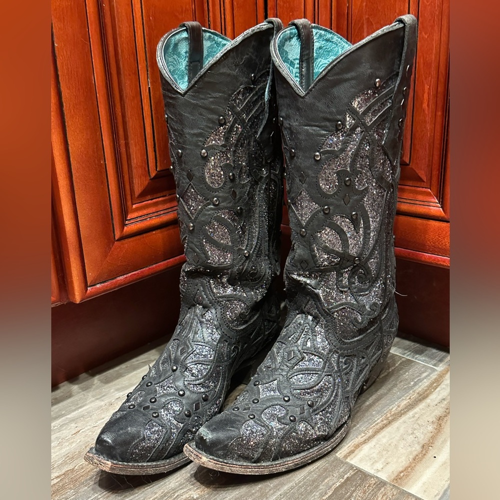 Corral Oryx Black Glitter Studded Cowboy Boots C3423 Size 7.5 Cowgirl Rodeo - Picture 9 of 14